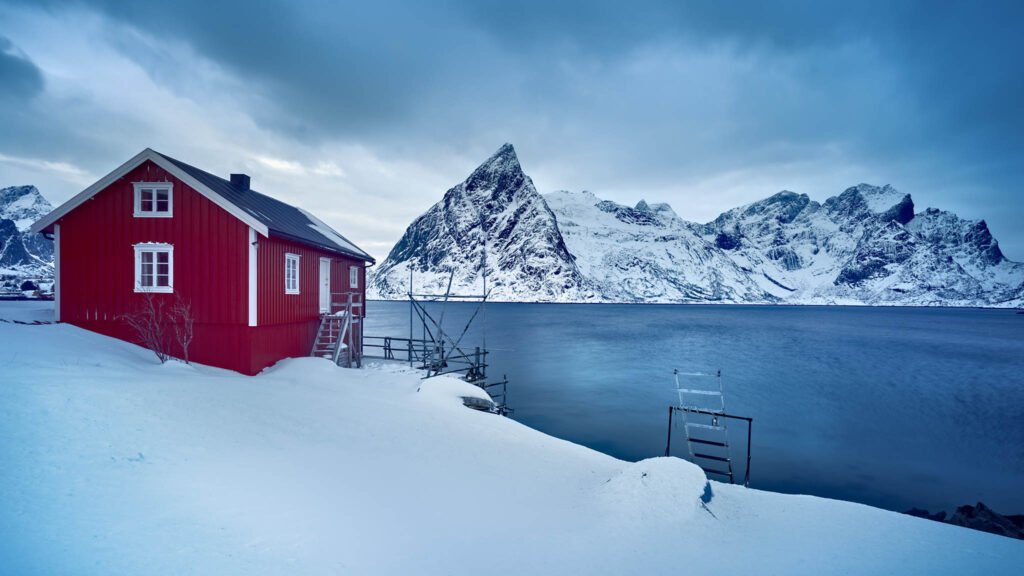 Red hut, Lofoten Islands, Norway.