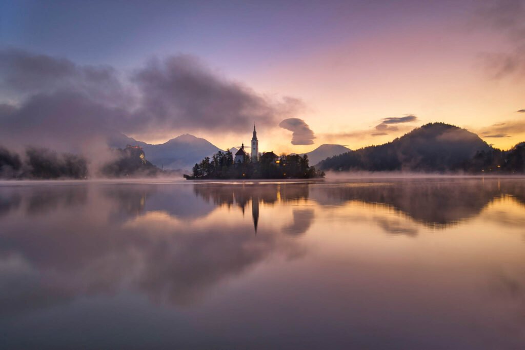 Lake Bled Island church of the assumption of Mary, Slovenia.