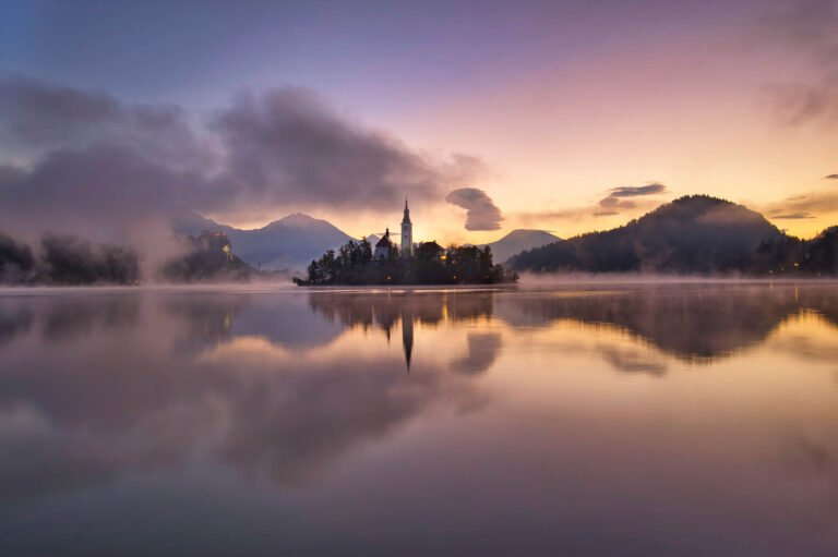 Lake Bled Island church of the assumption of Mary, Slovenia.