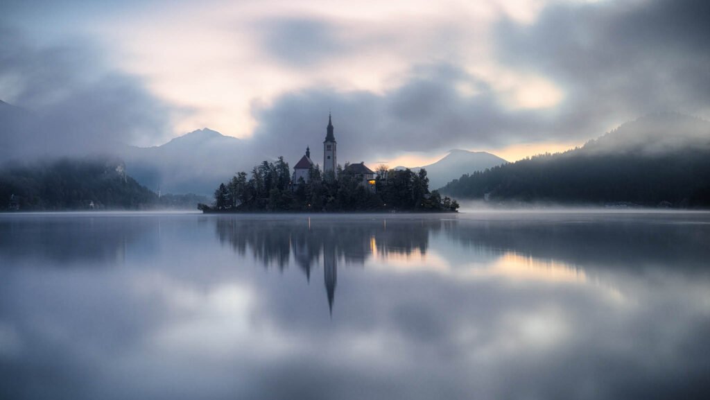 Lake Bled Island church of the assumption of Mary, Slovenia.