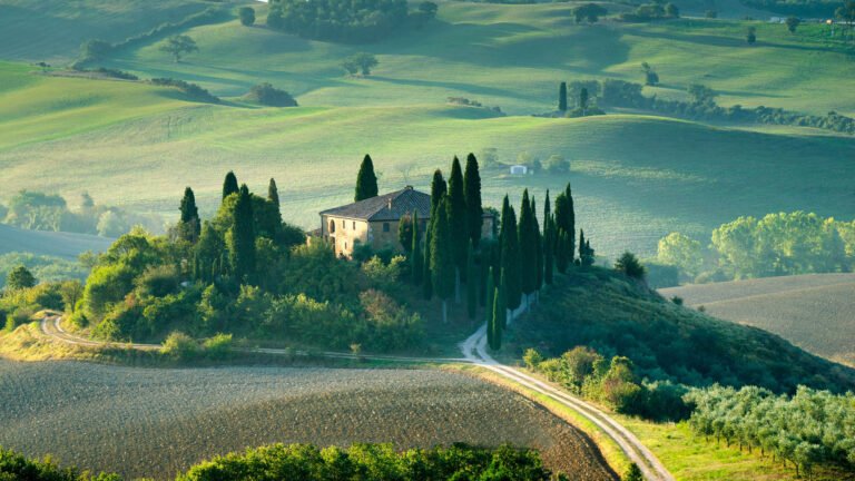 Beautiful morning light over Belvedere, Tuscany.