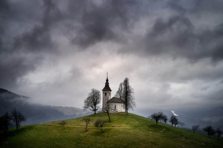 Saint Thomas church in the morning winter light, Slovenia.