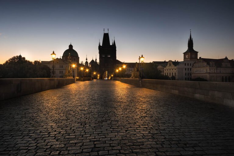 Charles Bridge at dawn in Prague
