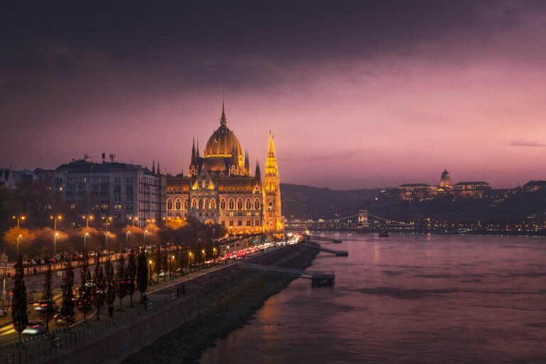 Parliament building in Budapest at dusk