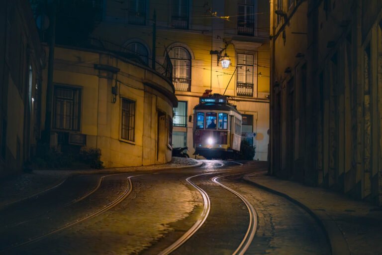 Lisbon trams at nightfall