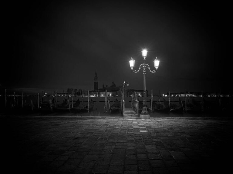 Venice at Night in black and white