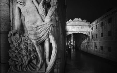 Bridge of Sighs at night in black and white
