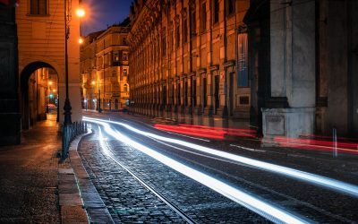 Light trails in Prague early morning