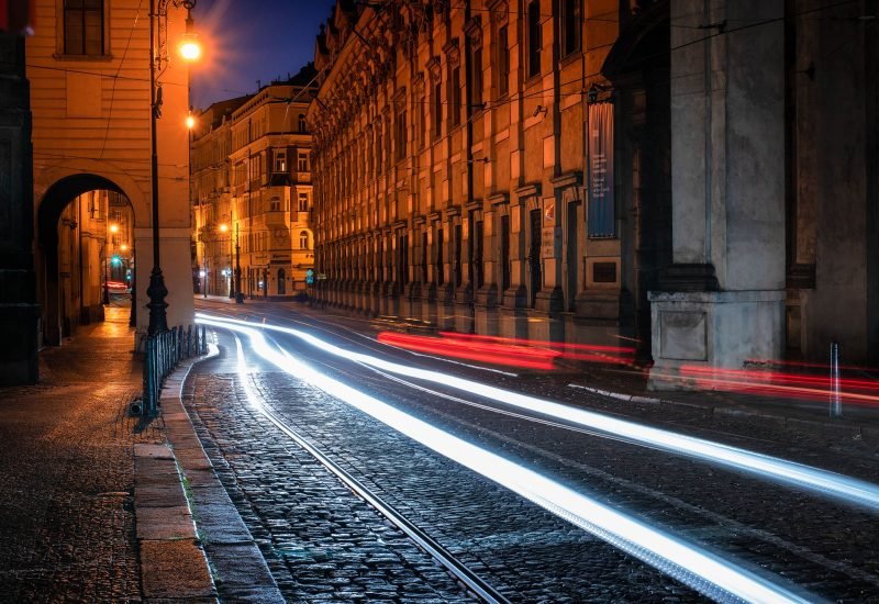 Light trails in Prague early morning