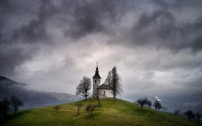 Saint Thomas church in the morning winter light, Slovenia.