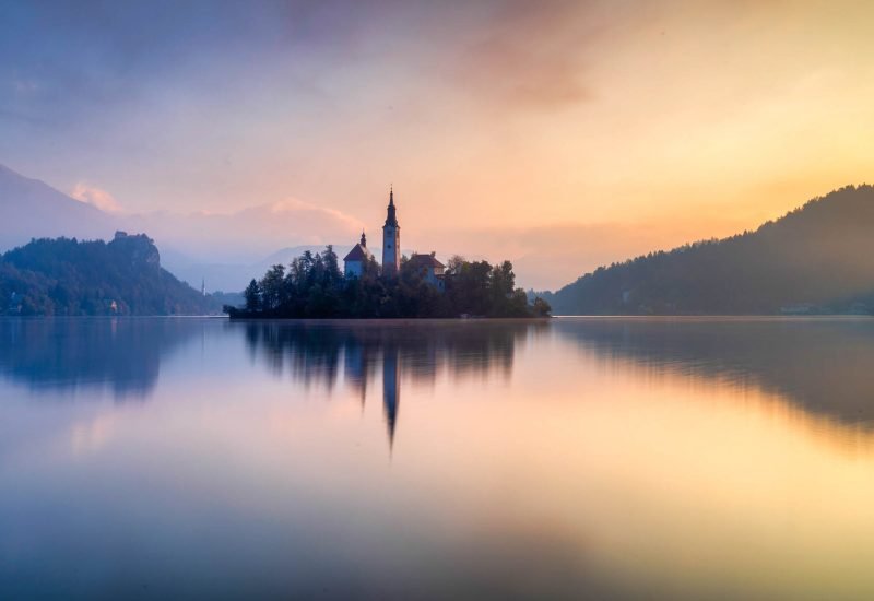 Lake Bled Island church of the assumption of Mary, Slovenia.