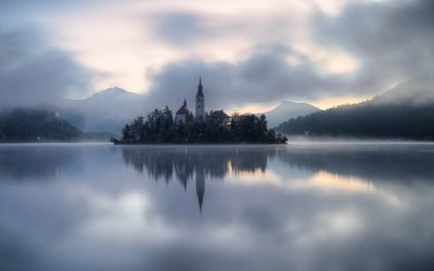 Lake Bled Island church of the assumption of Mary, Slovenia.