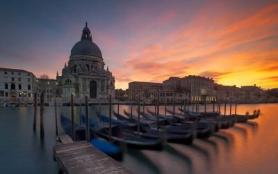 Basilica di Santa Maria della Salute at sunset, Venice, Italy.
